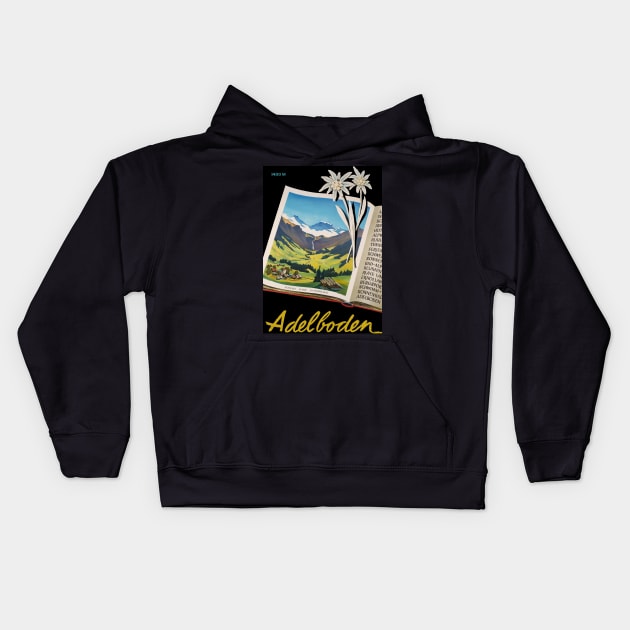 Adelboden, Switzerland, Vintage Travel Ski Poster Kids Hoodie by BokeeLee